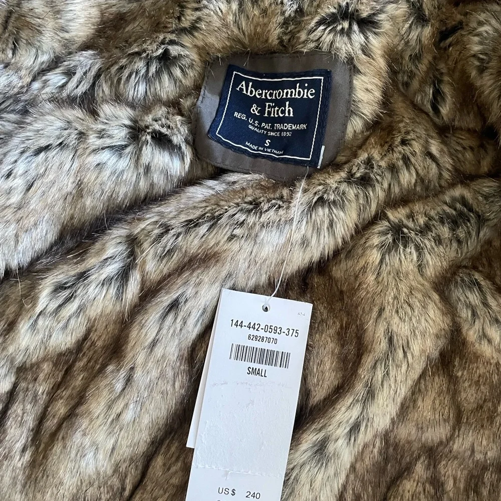 NWT Abercrombie & Fitch Olive Fur Parka Jacket with Faux Fur Hood Size Small_6